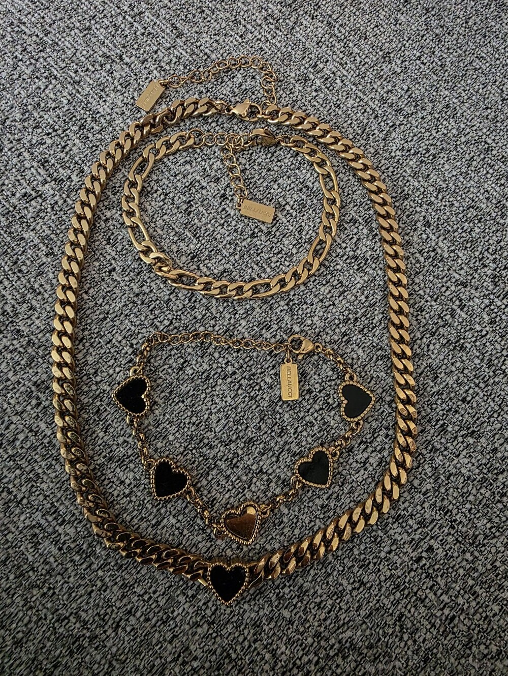 Gold-Tone Layered Heart Necklace Set with Black Accents
